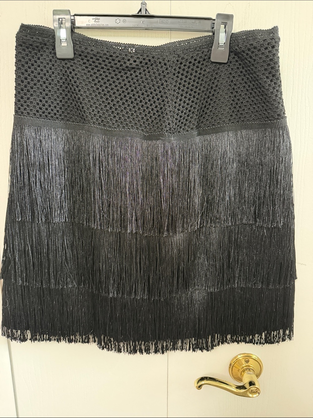 DKNY Black Fringe Tiered Mini Skirt